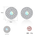 925 Sterling Silver Tiny CZ Paved Opal Stud Earrings